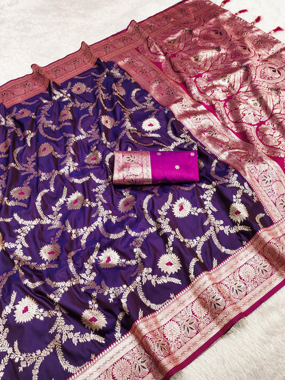 Purple color banarasi silk saree for women