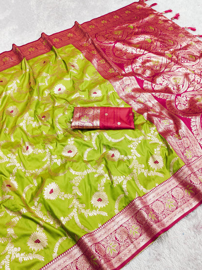 Green color banarasi silk saree for wedding