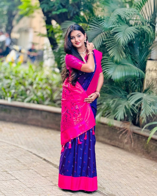 South Indian Blue Color Paithani Silk Wedding Sarees With Blouse