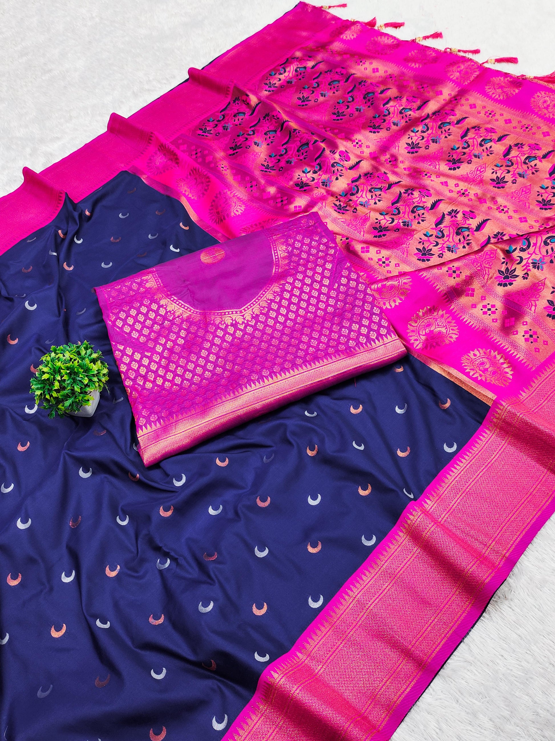 Blue color paithani silk saree for women