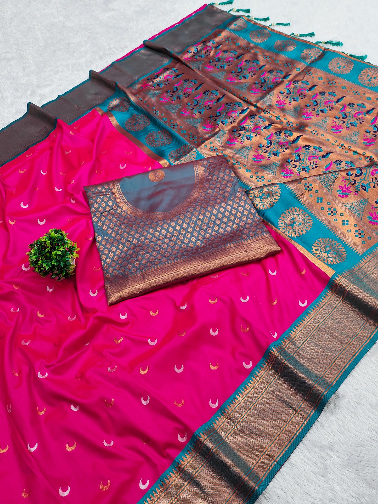 Pink color paithani silk saree for wedding