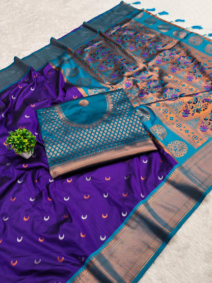 Purple color paithani silk saree with blouse online