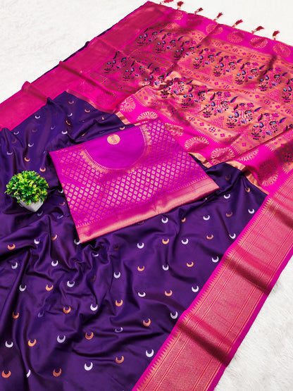 Purple color paithani silk saree with blouse online