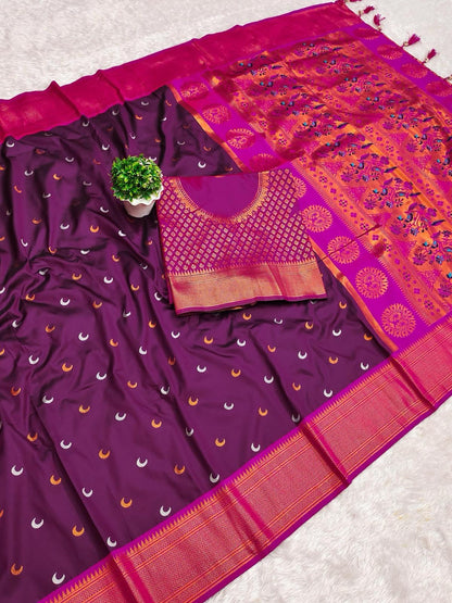 Wine color paithani silk saree with blouse online shopping