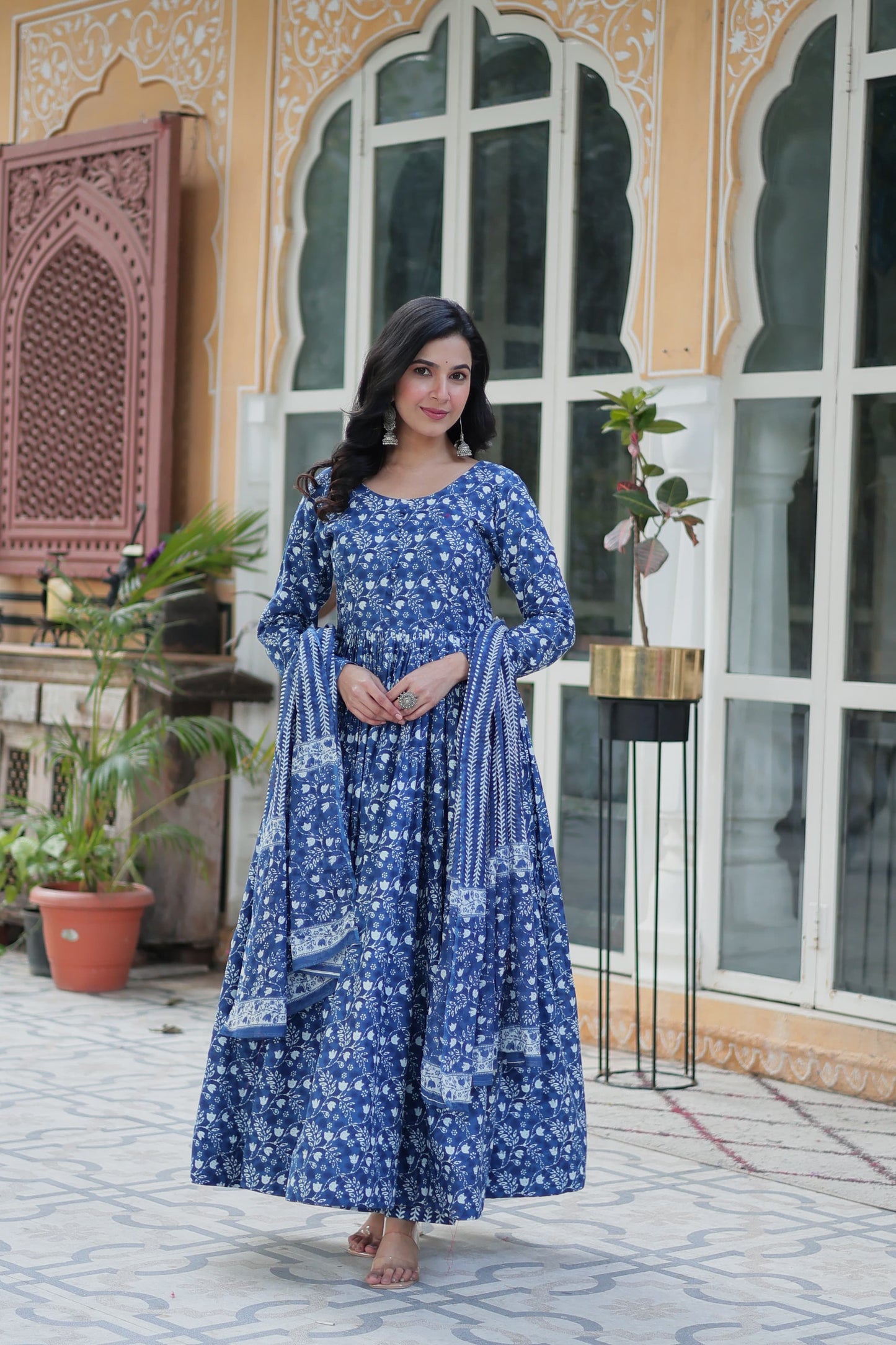 Blue color cotton sharara suit with dupatta online shopping