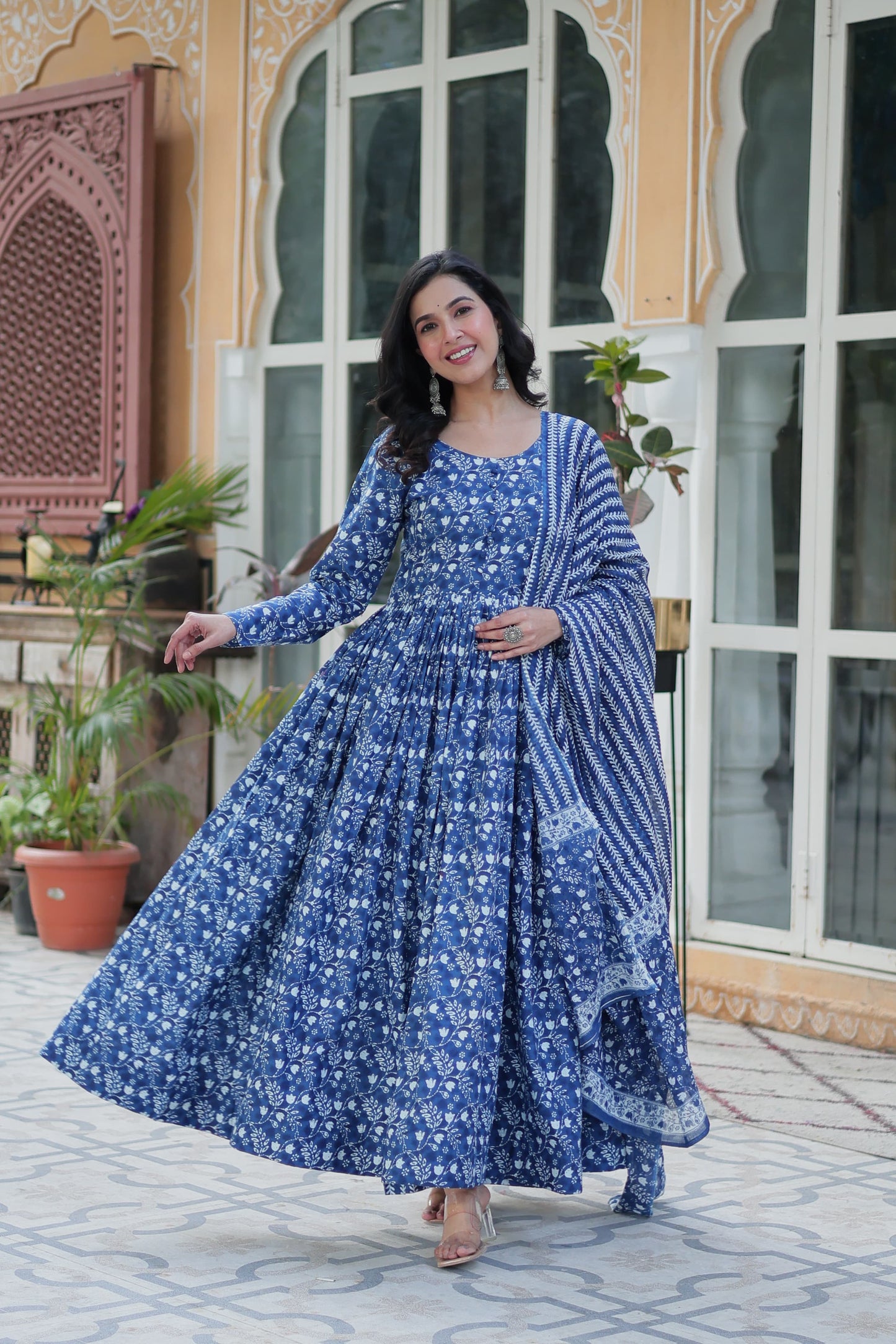 Blue color cotton sharara suit with dupatta price