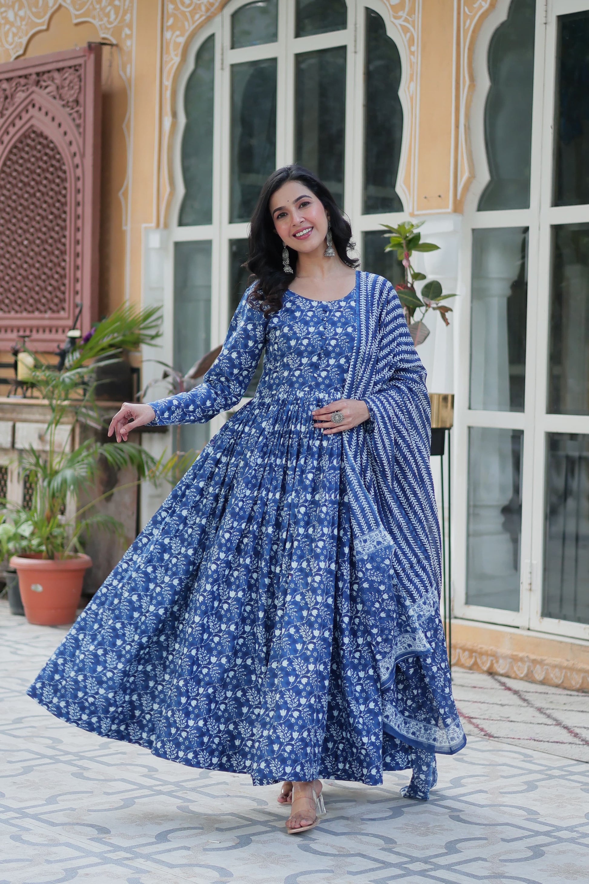 Blue color cotton sharara suit with dupatta price