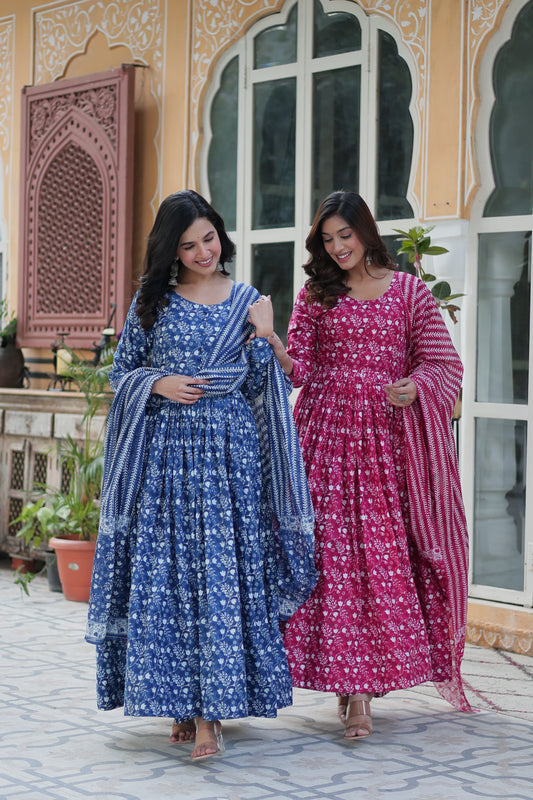 Blue color cotton sharara suit for women