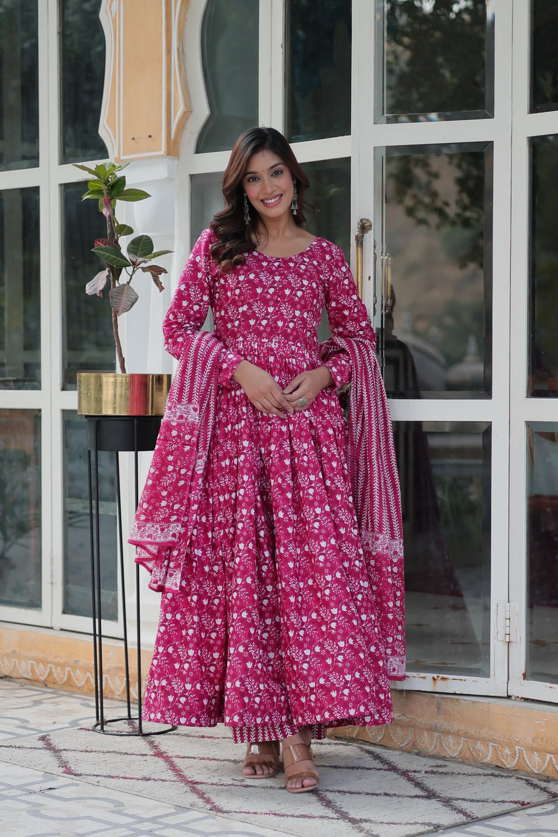 Pink color cotton sharara suit with dupatta price