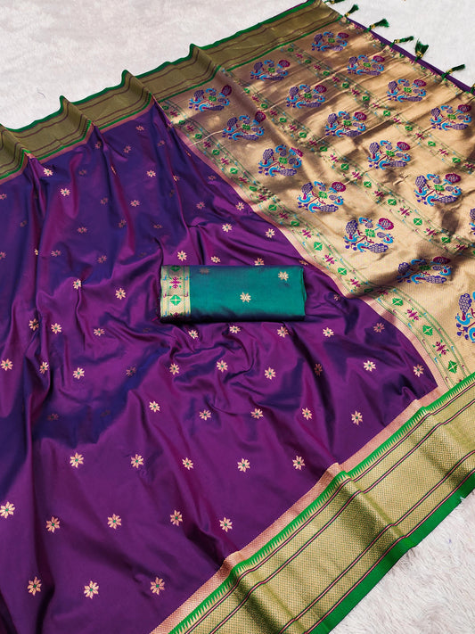 Purple color paithani silk saree for women
