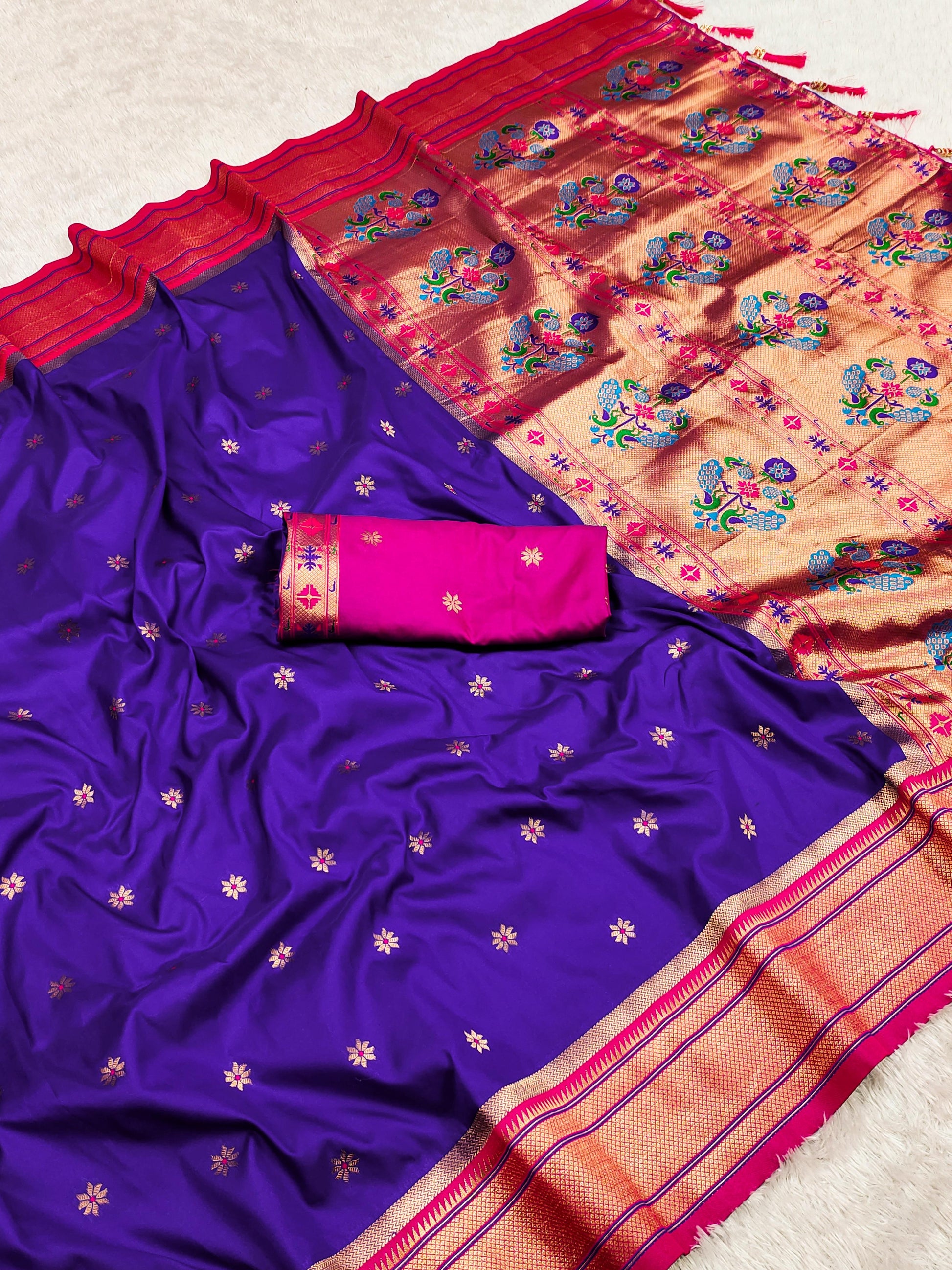 Blue color paithani silk saree with blouse online shopping