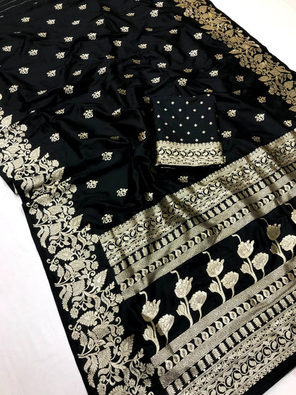 Black color banarasi silk saree for wedding