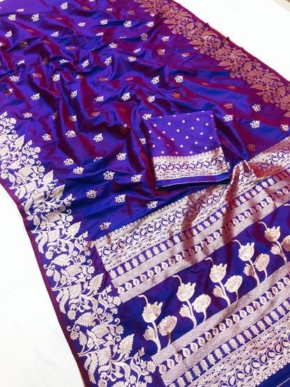 Purple  color banarasi silk saree with blouse online shopping