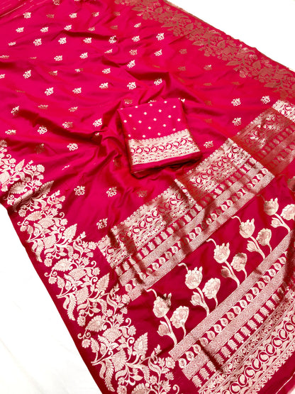 Red color banarasi silk saree with blouse price