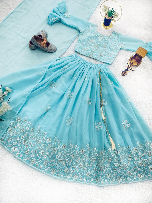 Sky color georgette lehenga choli for women