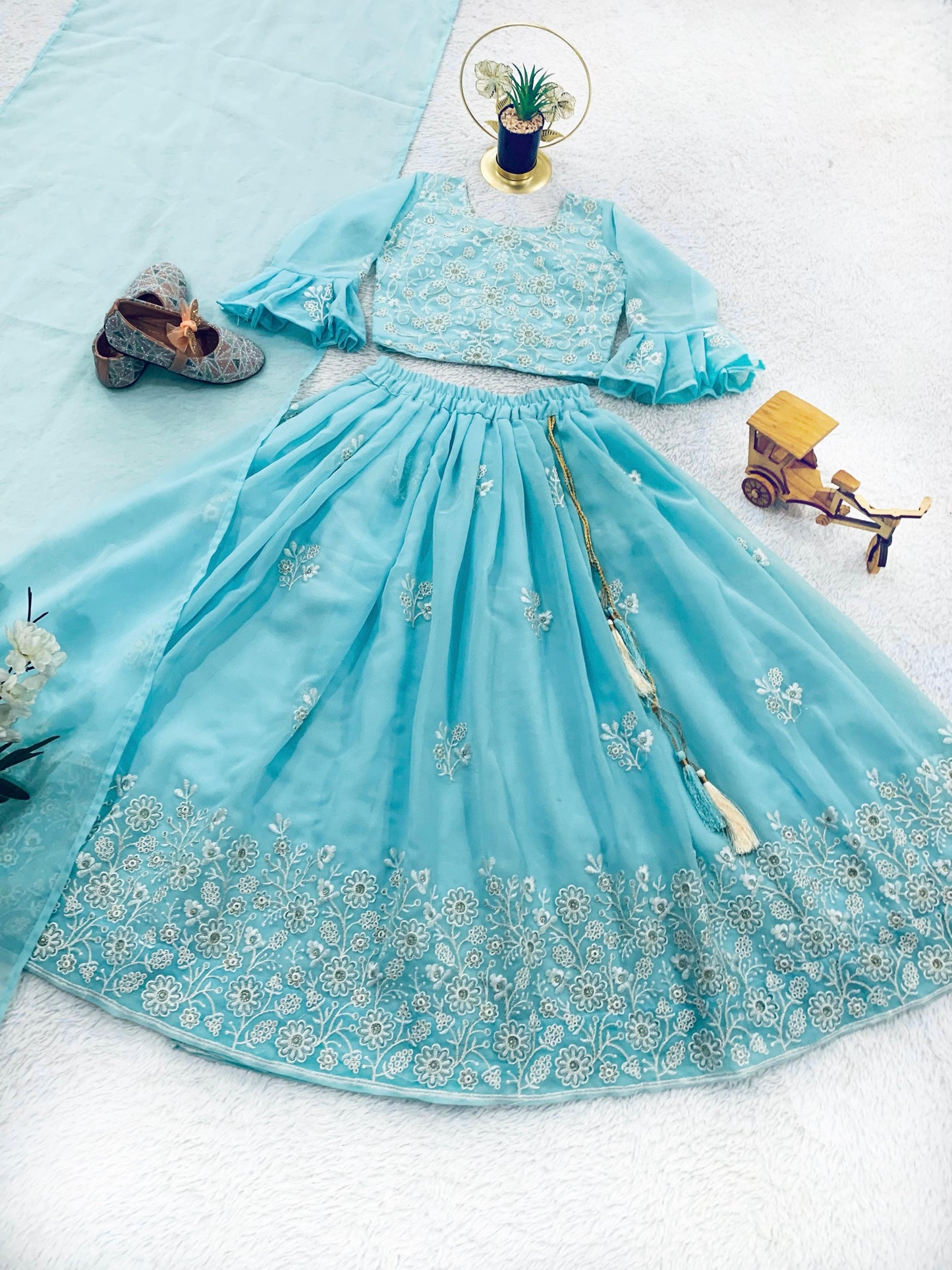 Sky georgette kids lehenga choli with dupatta images