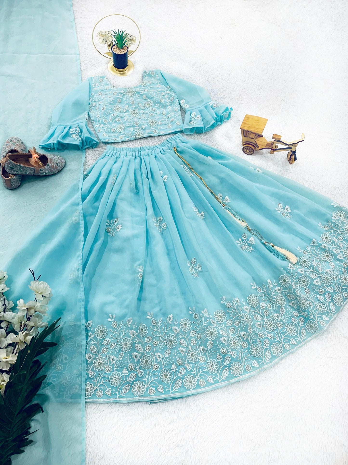 Sky color georgette lehenga choli online shopping