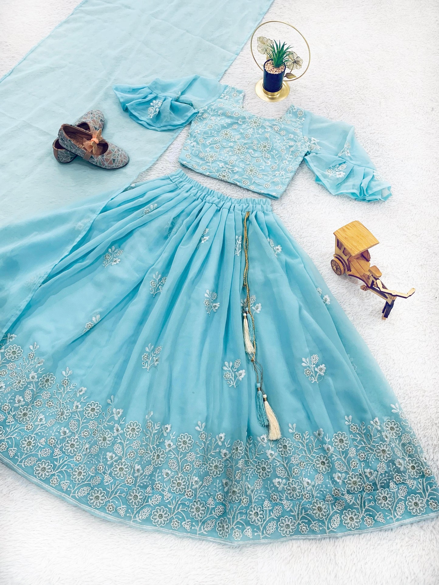 Sky color georgette small girls lehenga choli 