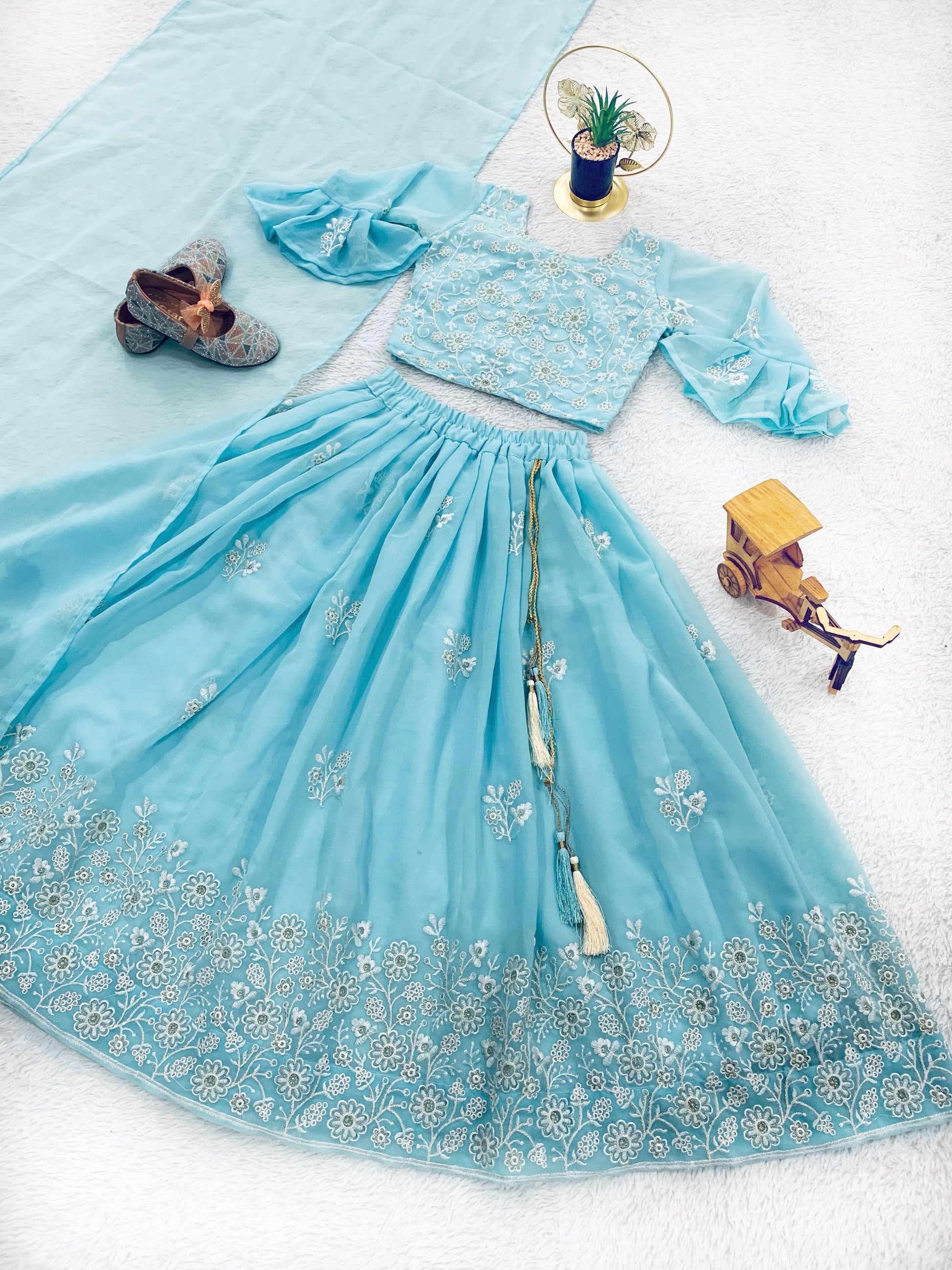 Sky color georgette small girls lehenga choli 