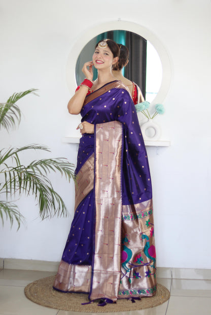 purple color paithani silk saree for women