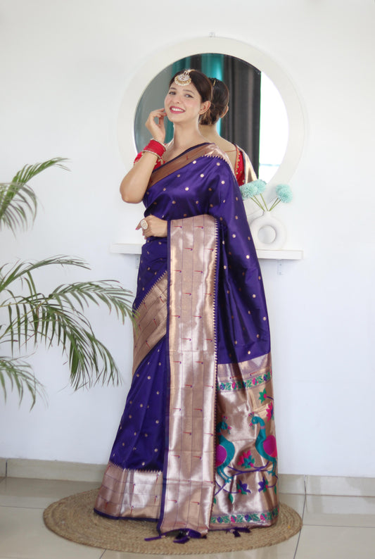 purple color paithani silk saree for women