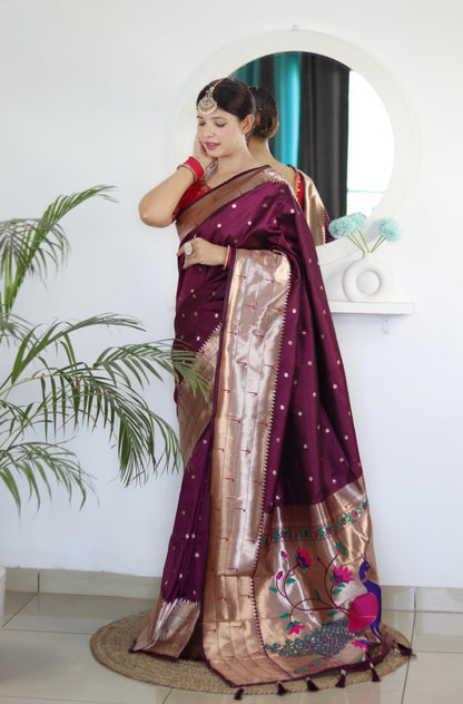 Wine color paithani silk saree with blouse