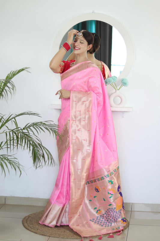 Pink color paithani silk saree for wedding