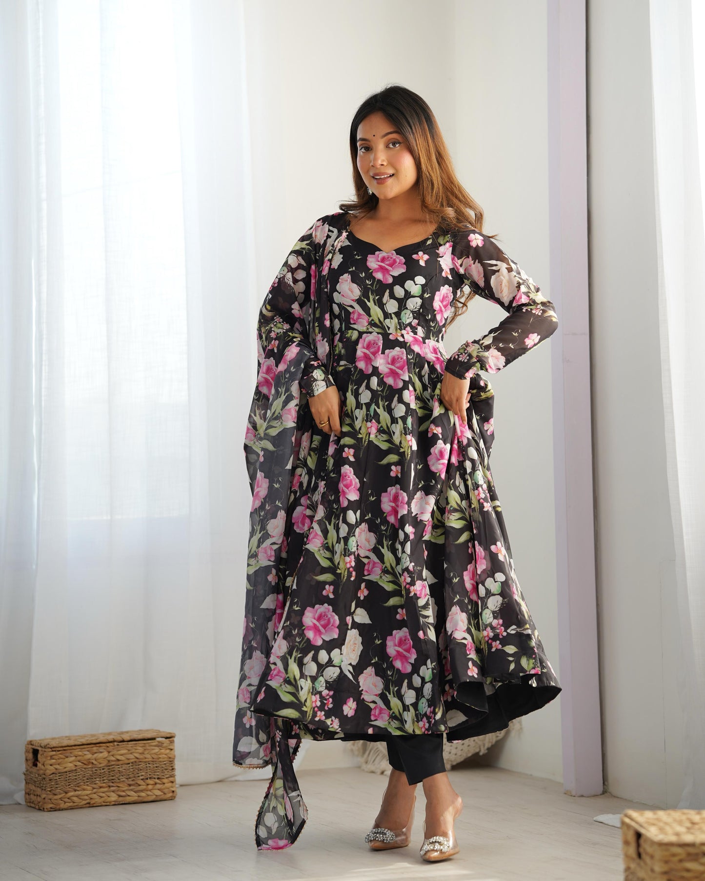 Black color organza silk salwar suit for women