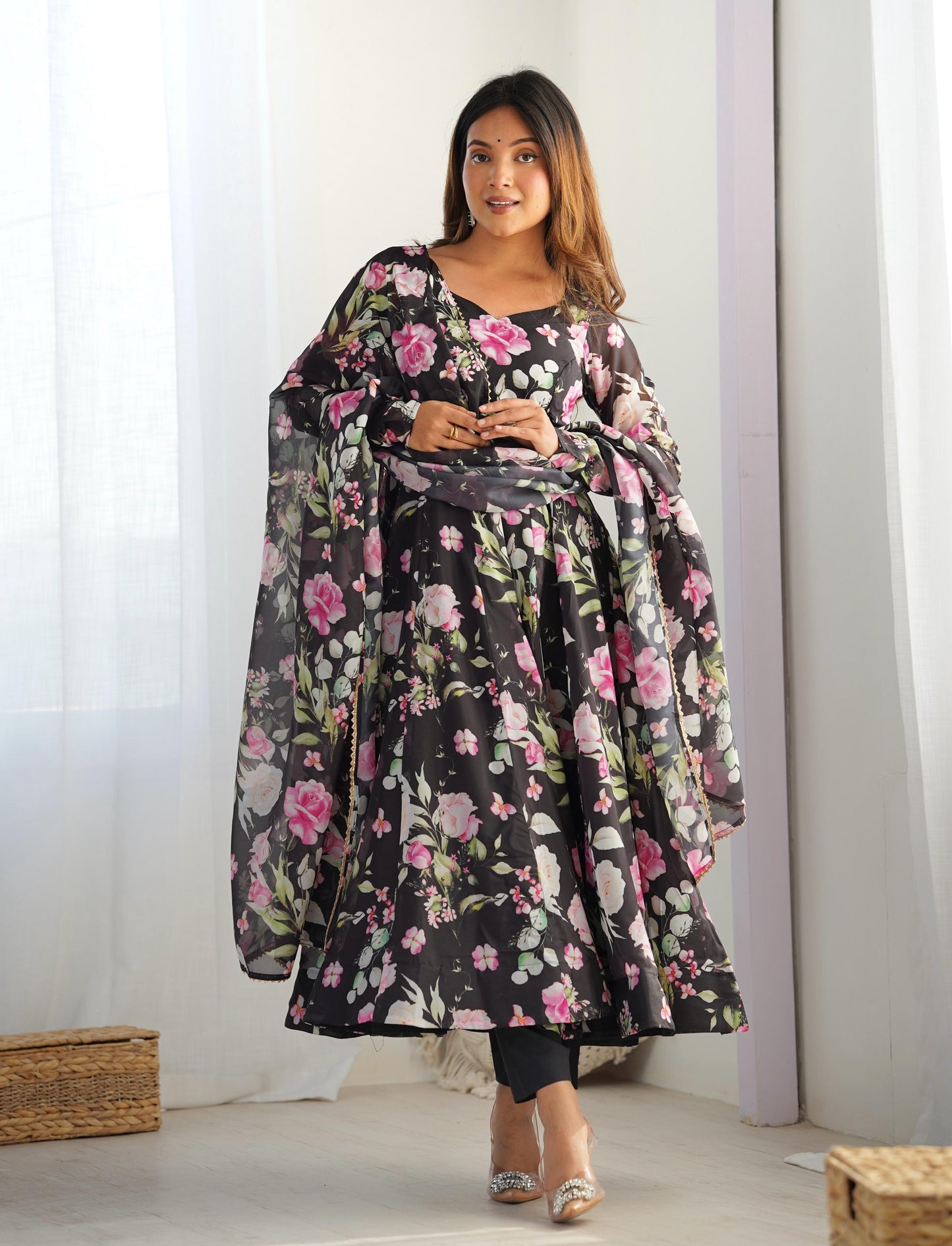 Black color organza silk salwar suit with dupatta design