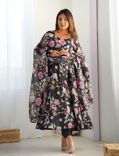 Black color organza silk salwar suit with dupatta design