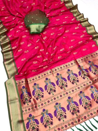 Pink color paithani silk saree with blouse price