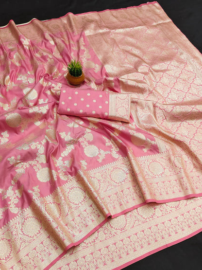 Pink color banarasi silk saree for women