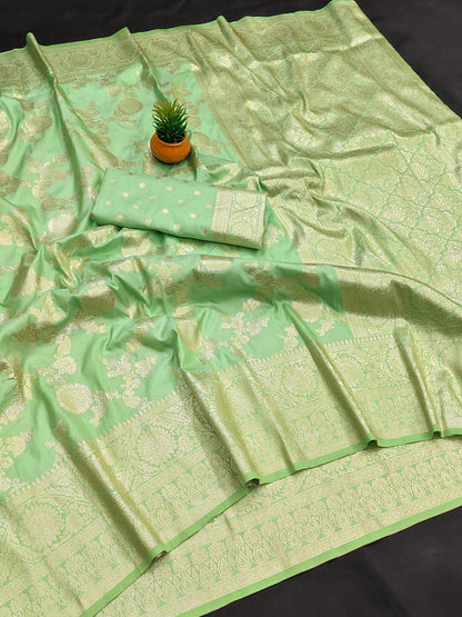 Pista color banarasi silk saree for wedding