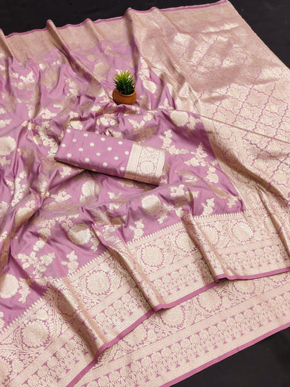 Pink color banarasi silk saree for women