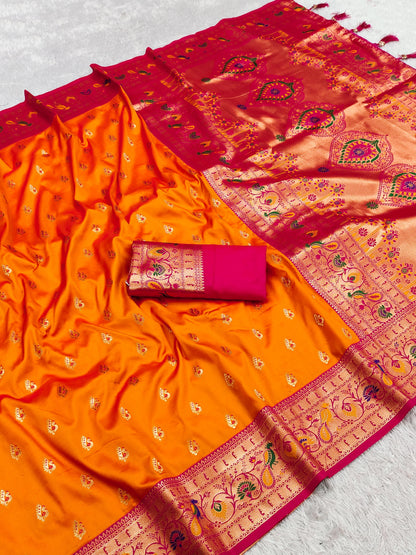 Yellow color paithani silk saree with blouse price