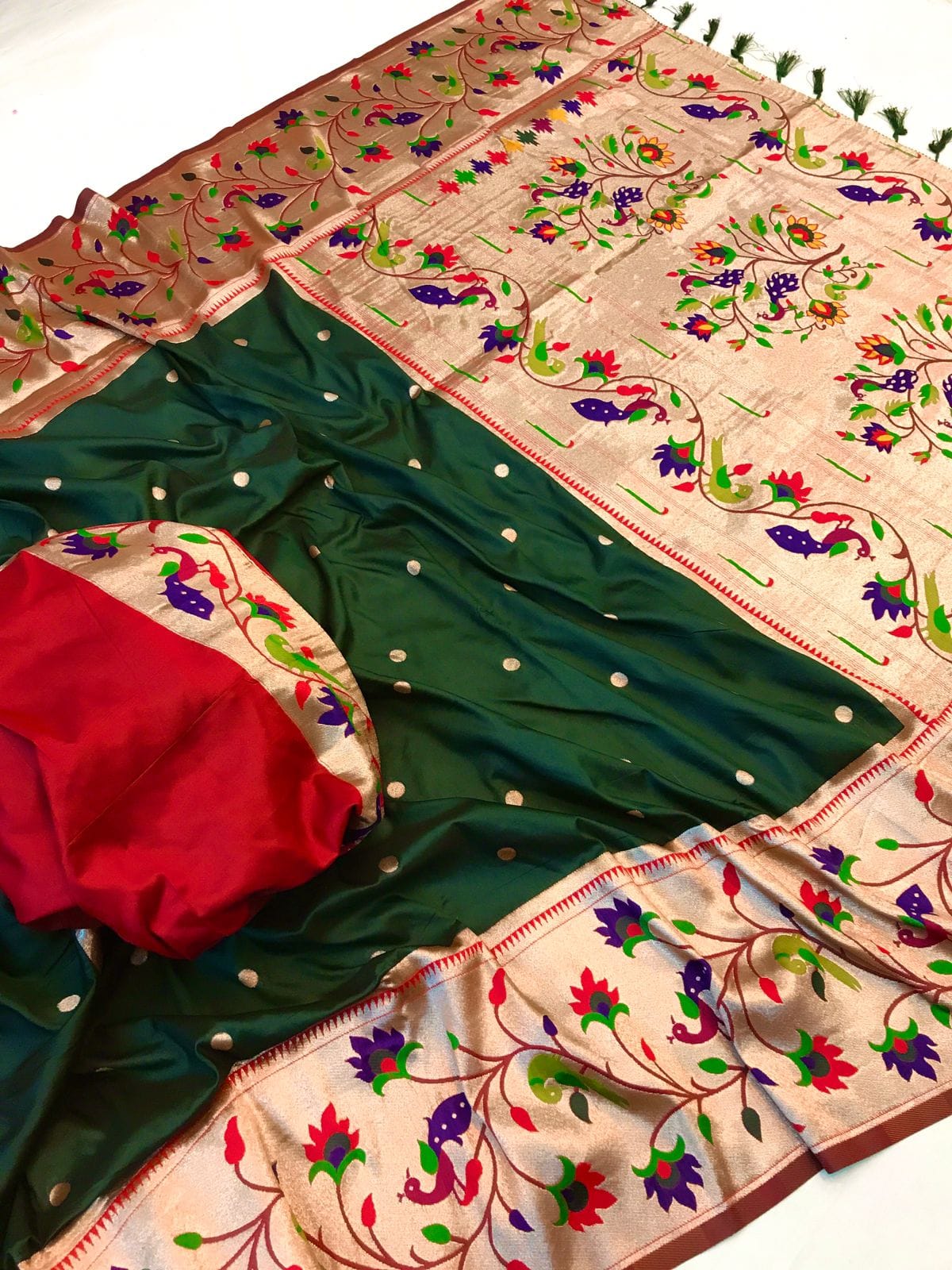 Green color paithani silk saree for wedding