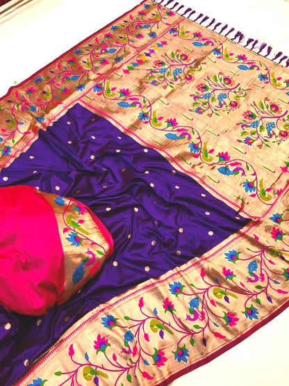 Purple color paithani silk saree with blouse price
