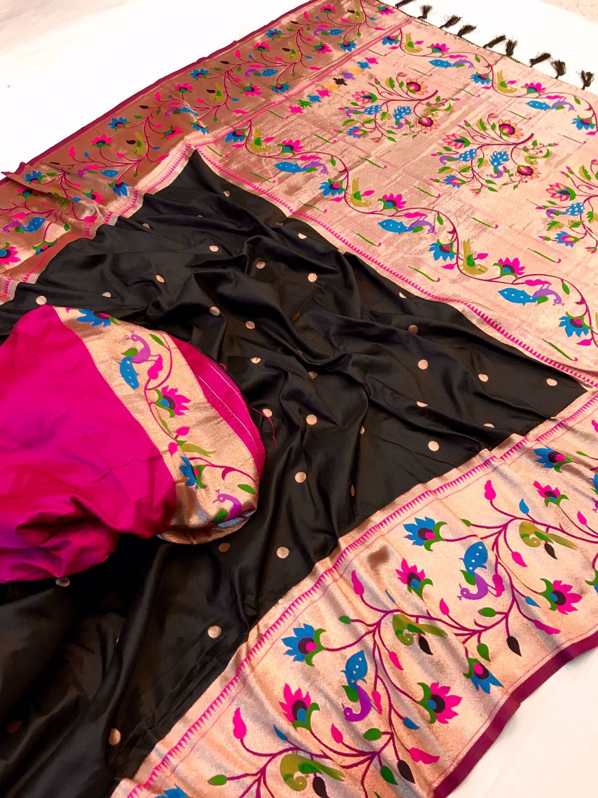 Black color paithani silk weaving saree with blouse 
