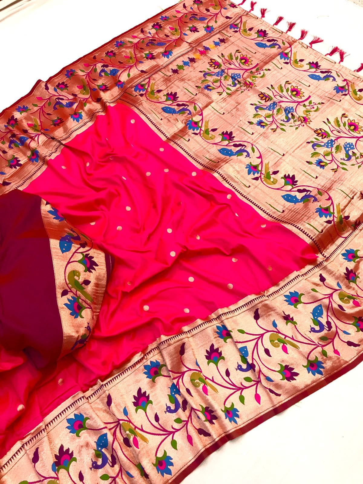 Pink color paithani silk saree with blouse online