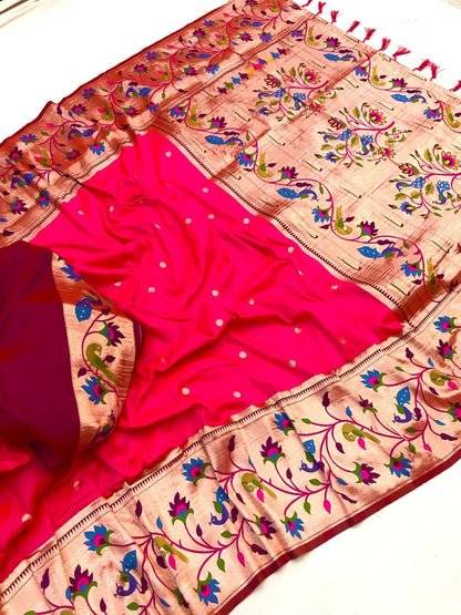Pink color paithani silk saree with blouse online