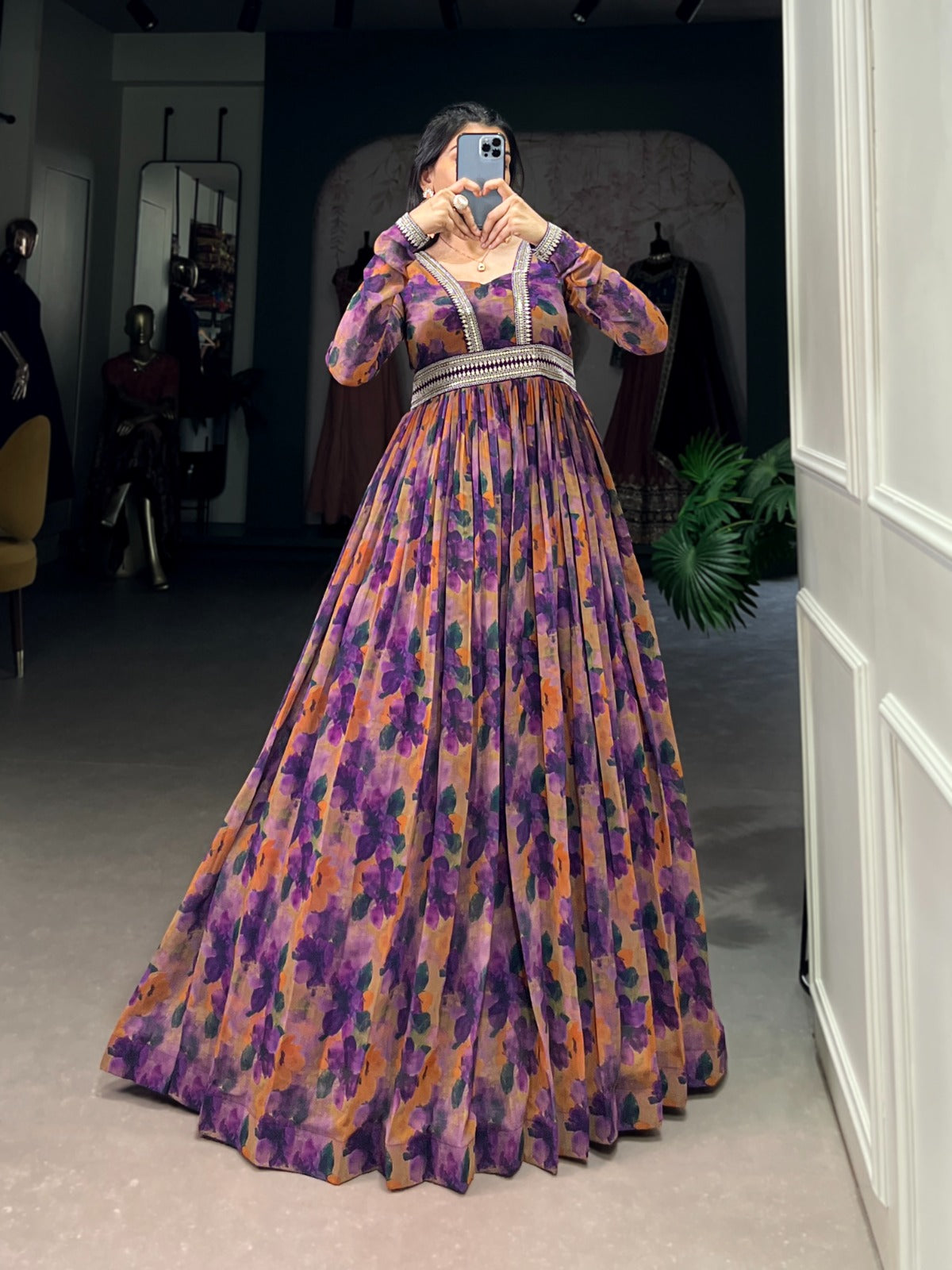 Purple color georgette long gown for women