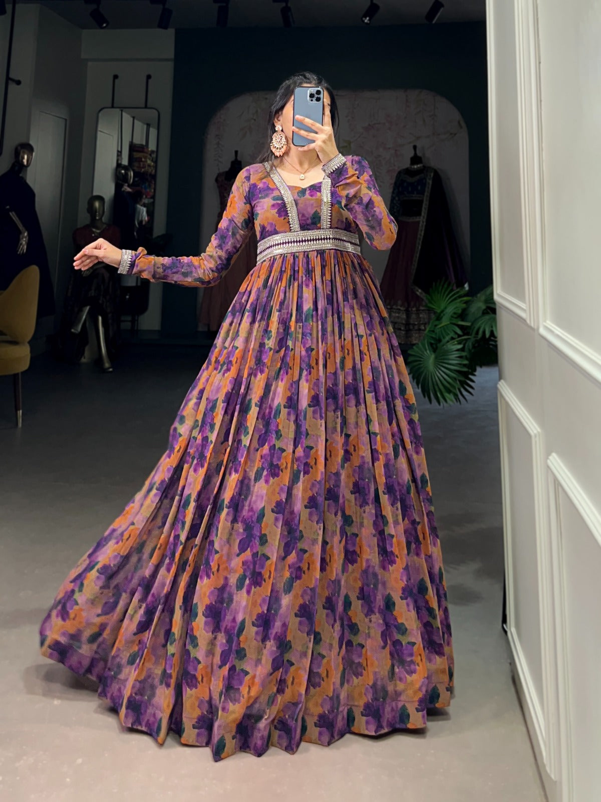 Purple color georgette long gown online