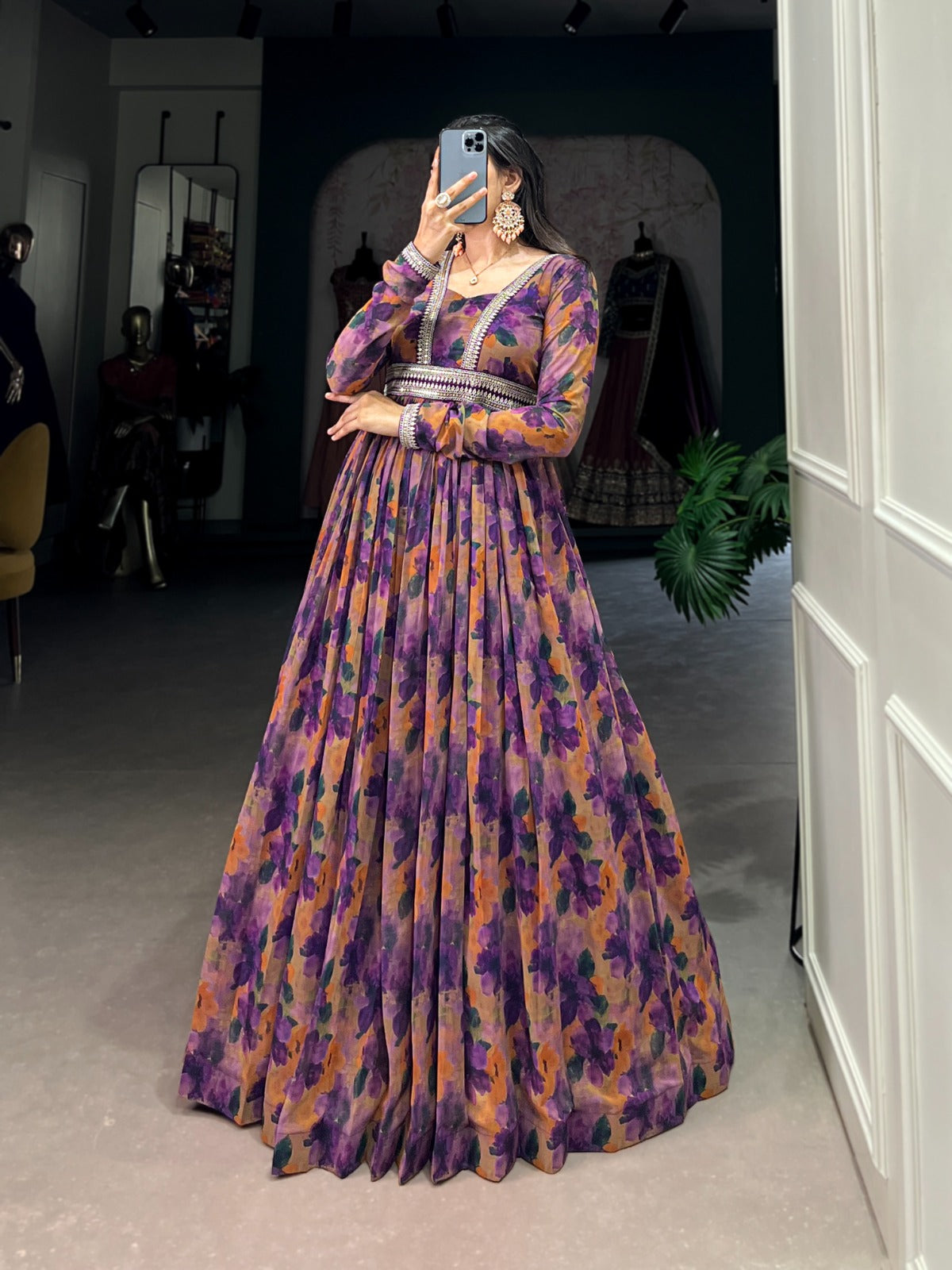 Purple color georgette long gown online shopping