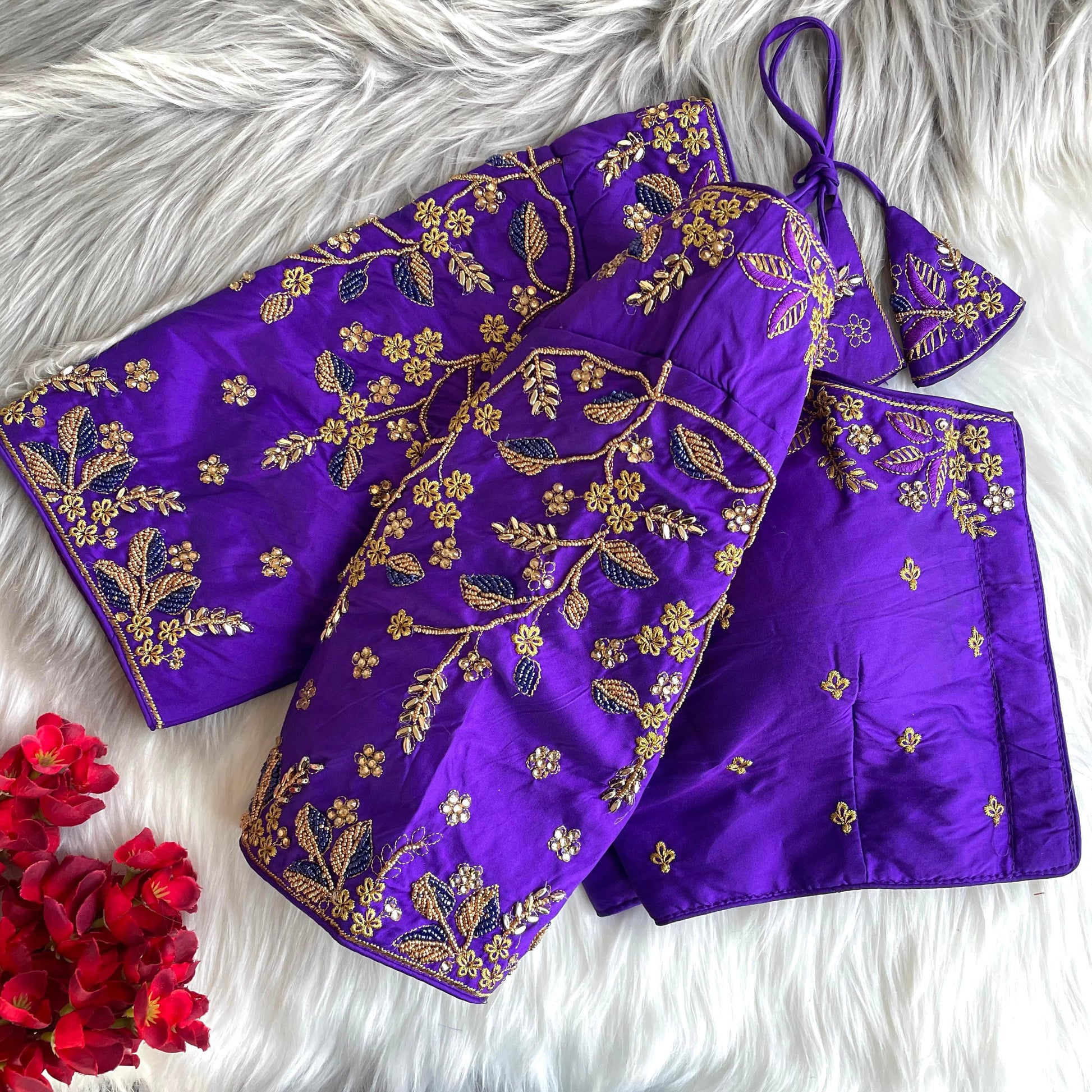 Purple color banarasi silk lehenga blouse for women