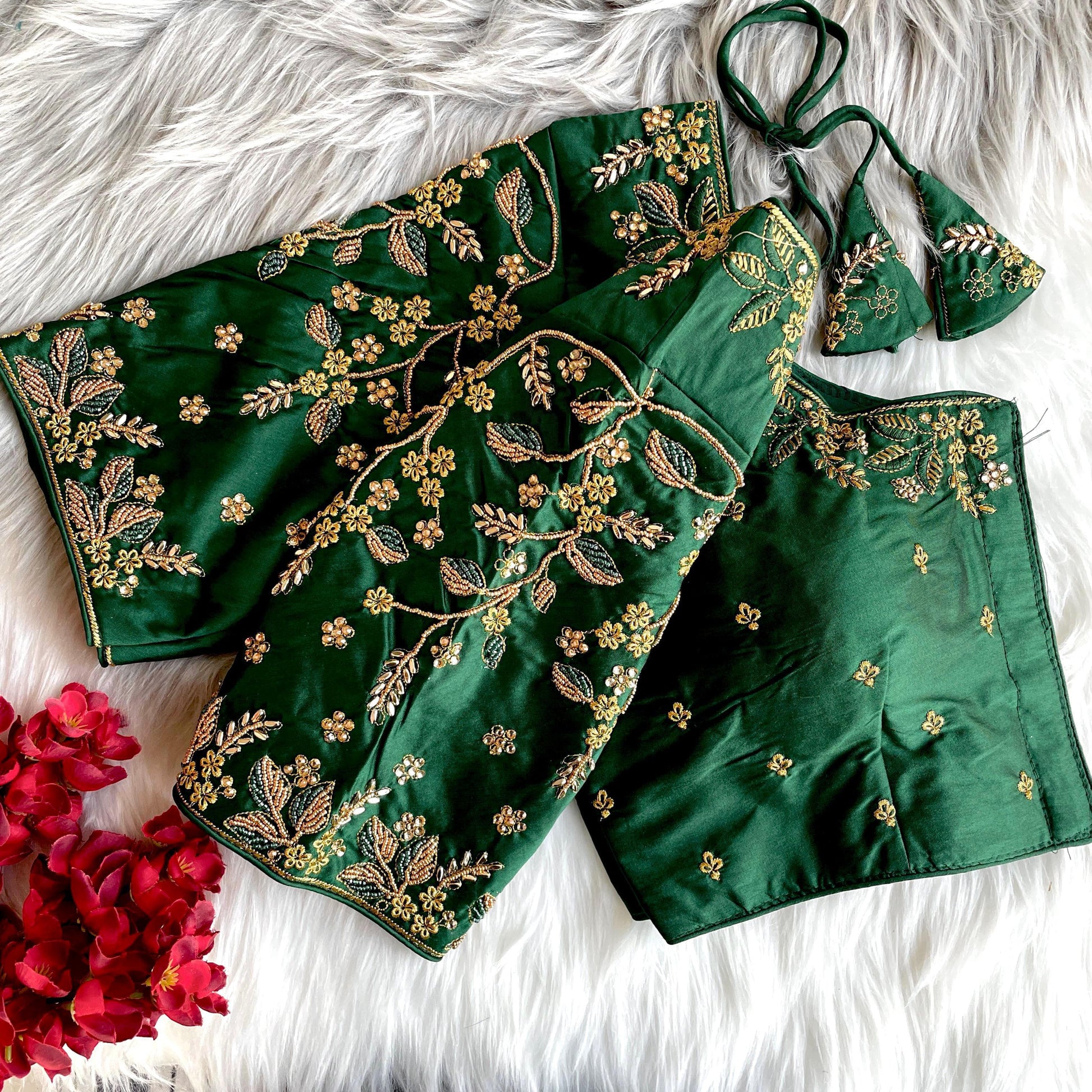 Green color banarasi silk lehenga blouse with online shopping