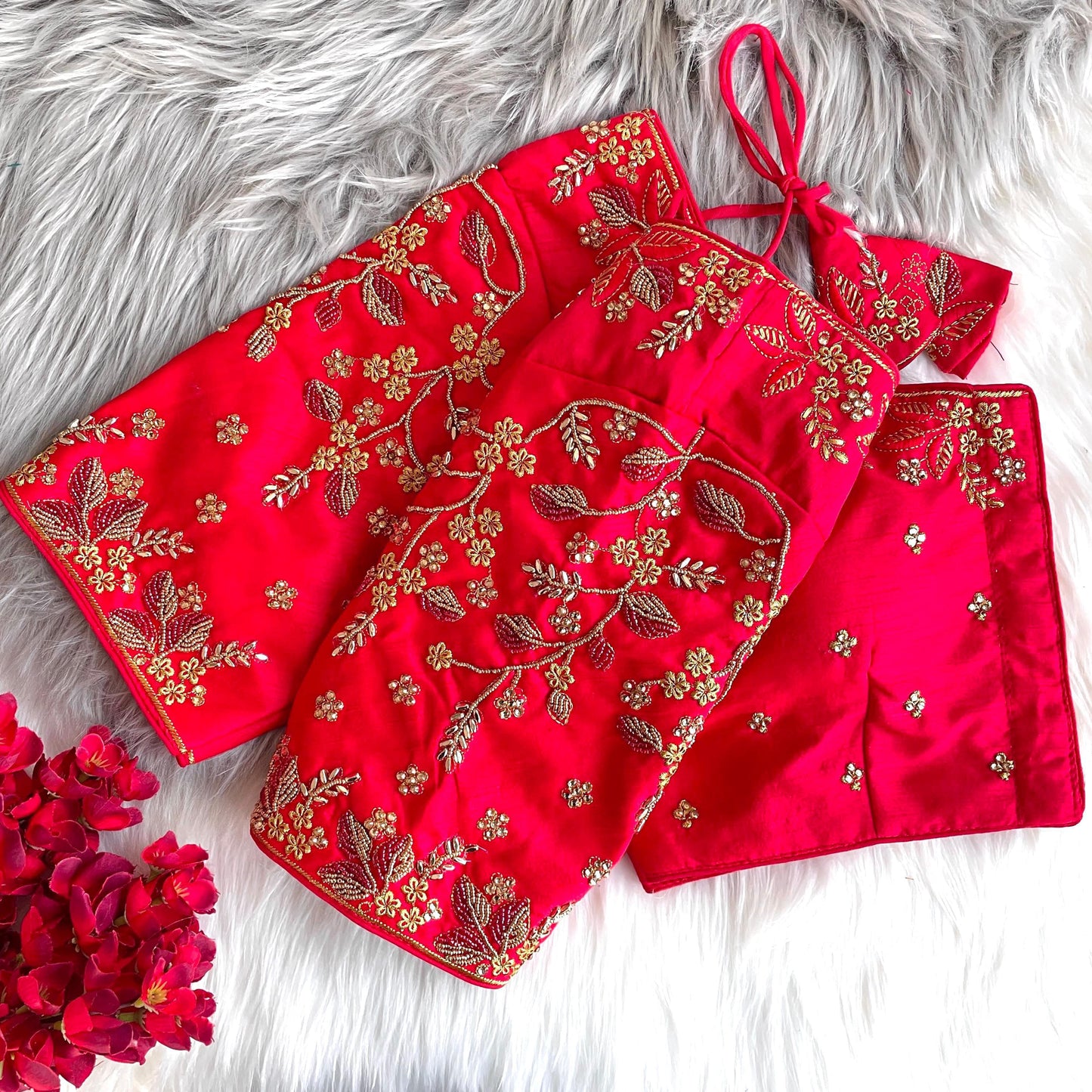Red color banarasi silk lehenga blouse with online