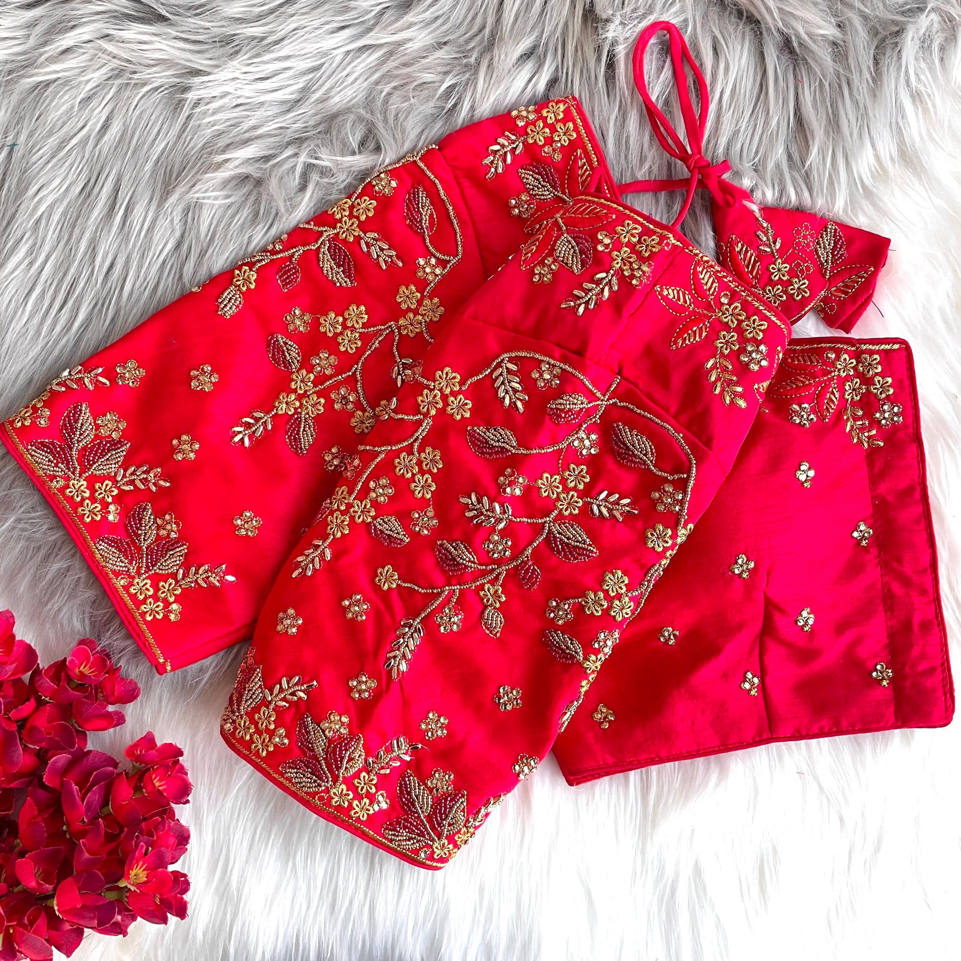 Red color banarasi silk lehenga blouse with online