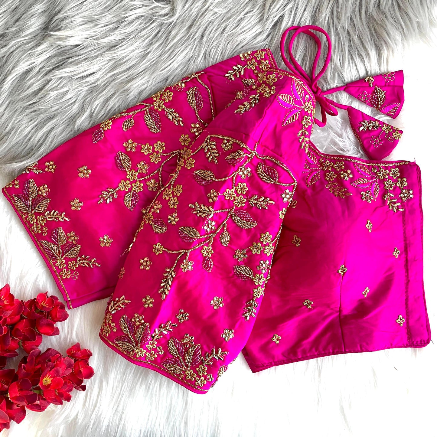 Pink color banarasi silk lehenga blouse with images