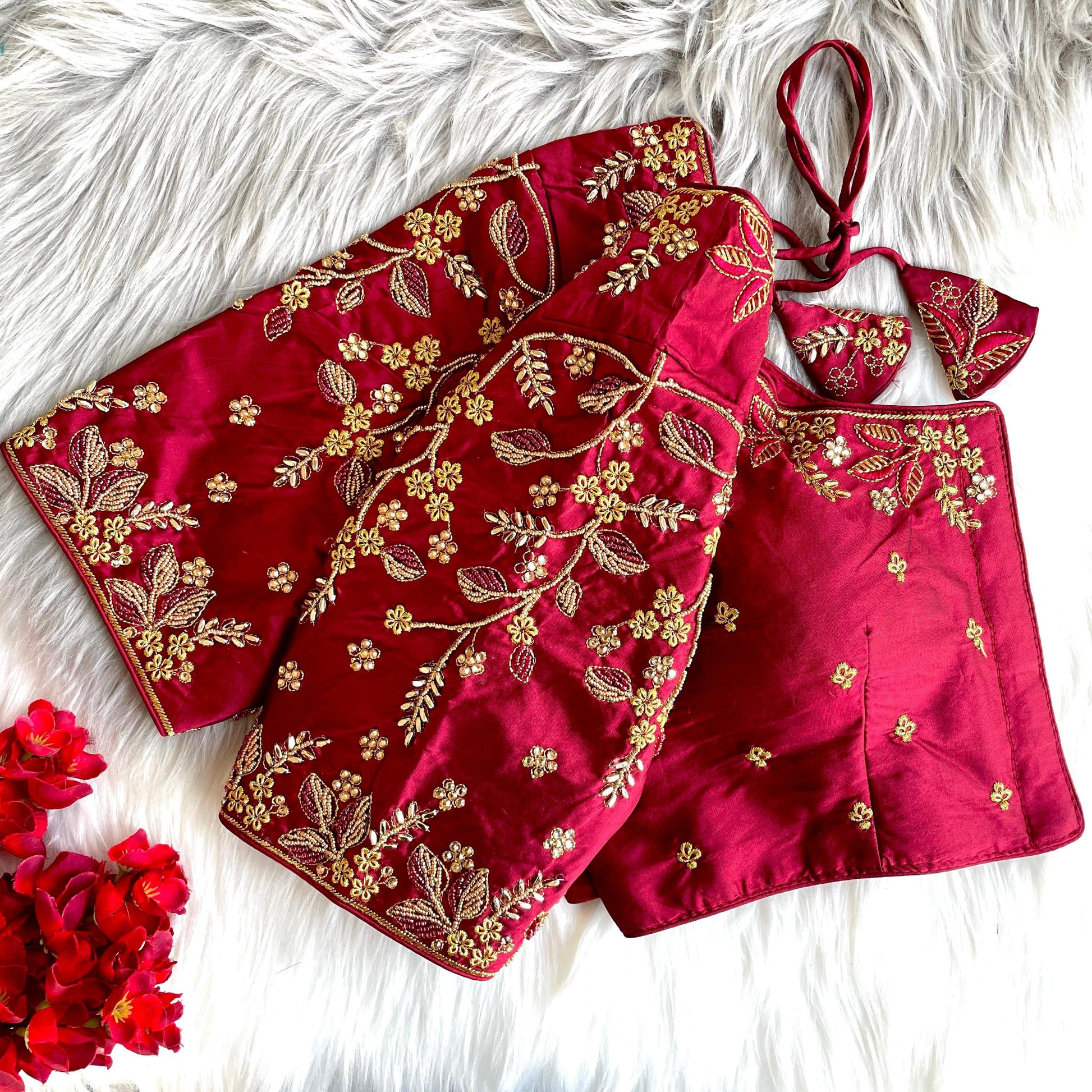 Maroon color banarasi silk lehenga blouse with price