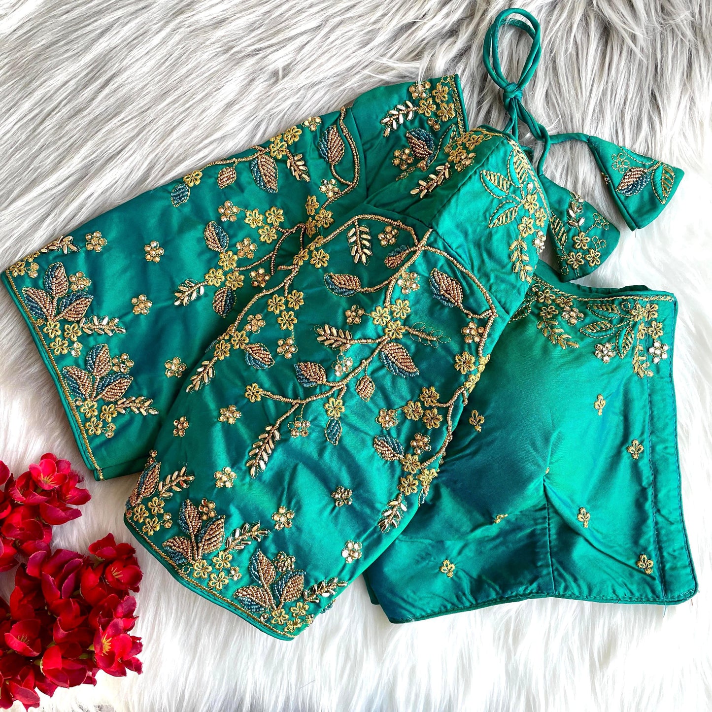 Rama color banarasi silk lehenga blouse for party